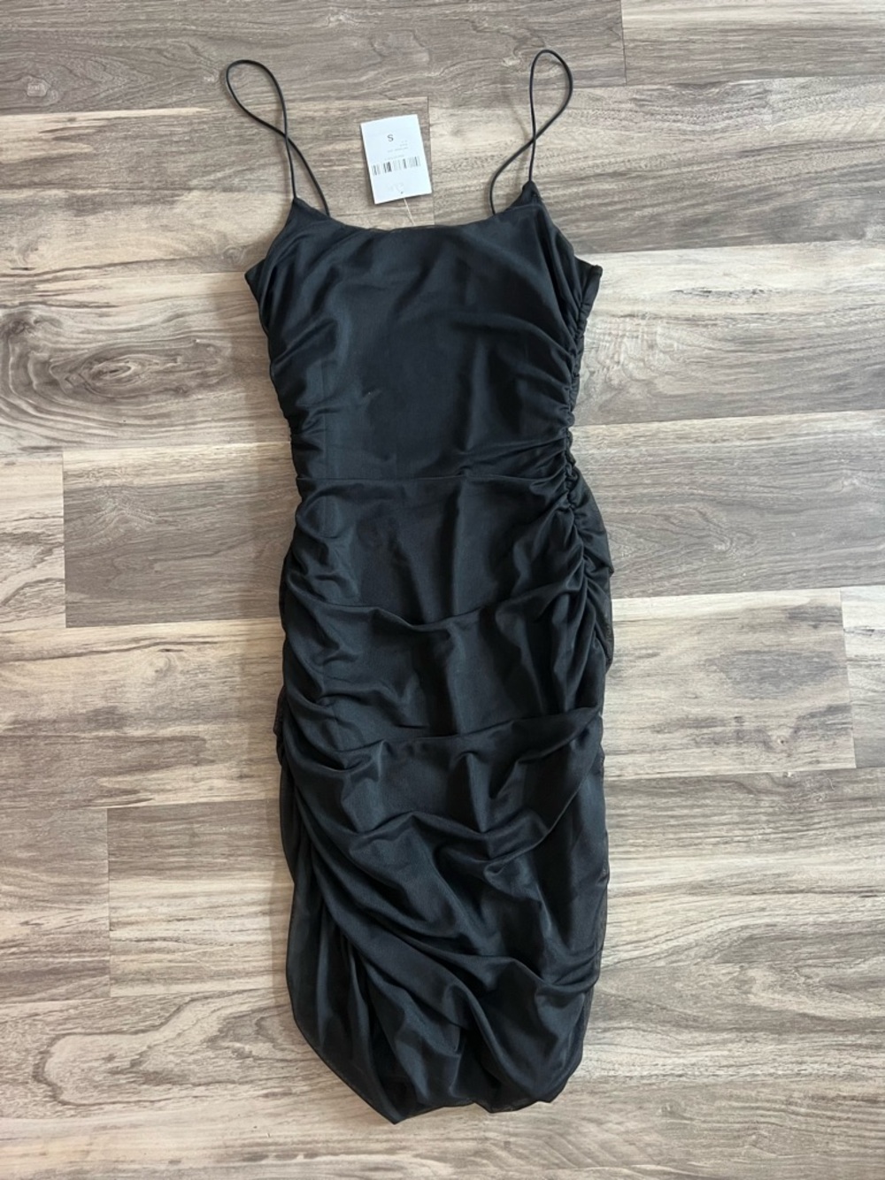 Brand New Forever 21 Black Ruched Spaghetti-Strap Mini Dress